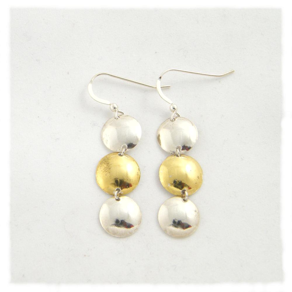 Silver gold foil silver earrings